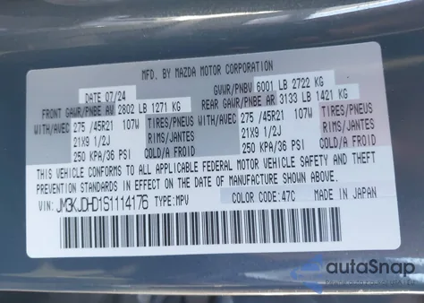 2025 Mazda Cx-70 3.3 Turbo Premium Package из США, поврежденный, VIN JM3KJDHD1S1114176